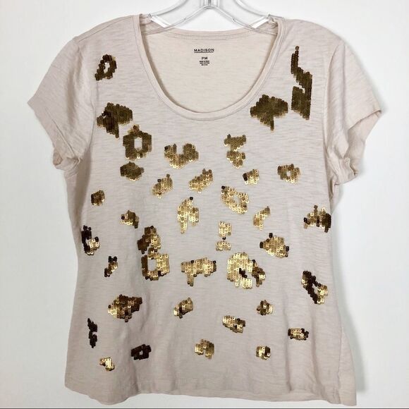 Leopard Pattern Sequin T- Shirt -Size PM - Picture 1 of 5